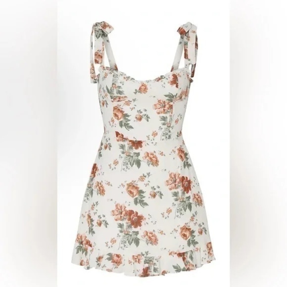 Reformation White Mini Dress with Rust Floral Print